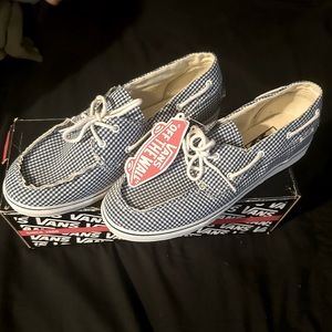 Vans NWT Blue and White Gingham Boat Shoes